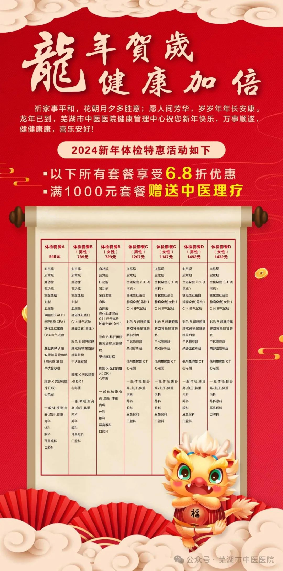 龙年贺岁 健康加倍——芜湖市中医医院2024新年体检特惠活动来啦(图1)