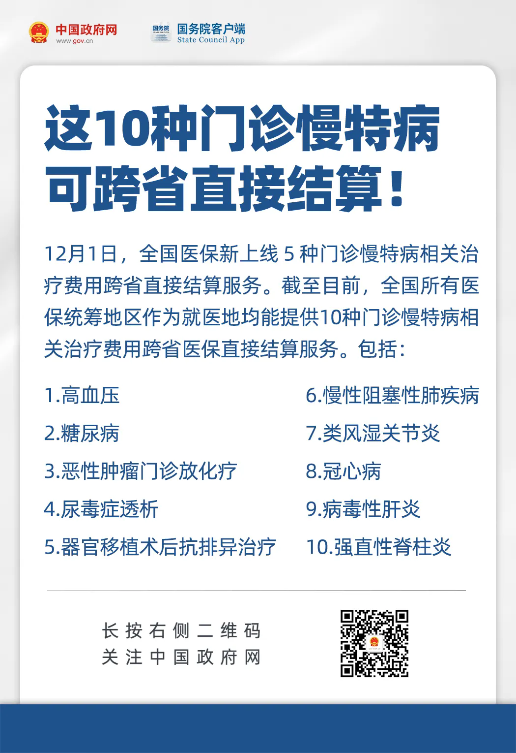 10种门诊慢特病可跨省直接结算!如何享受?(图1) 10种门诊慢特病可跨省直接结算!如何享受?(图1)
